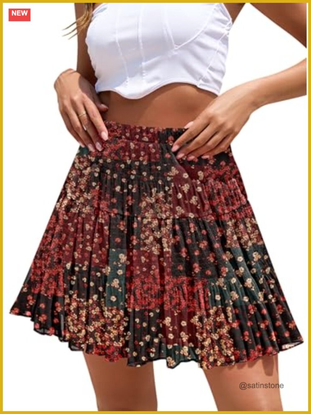 Chiffon A-Line Flowy Skirt Tiered Pleated High Waisted